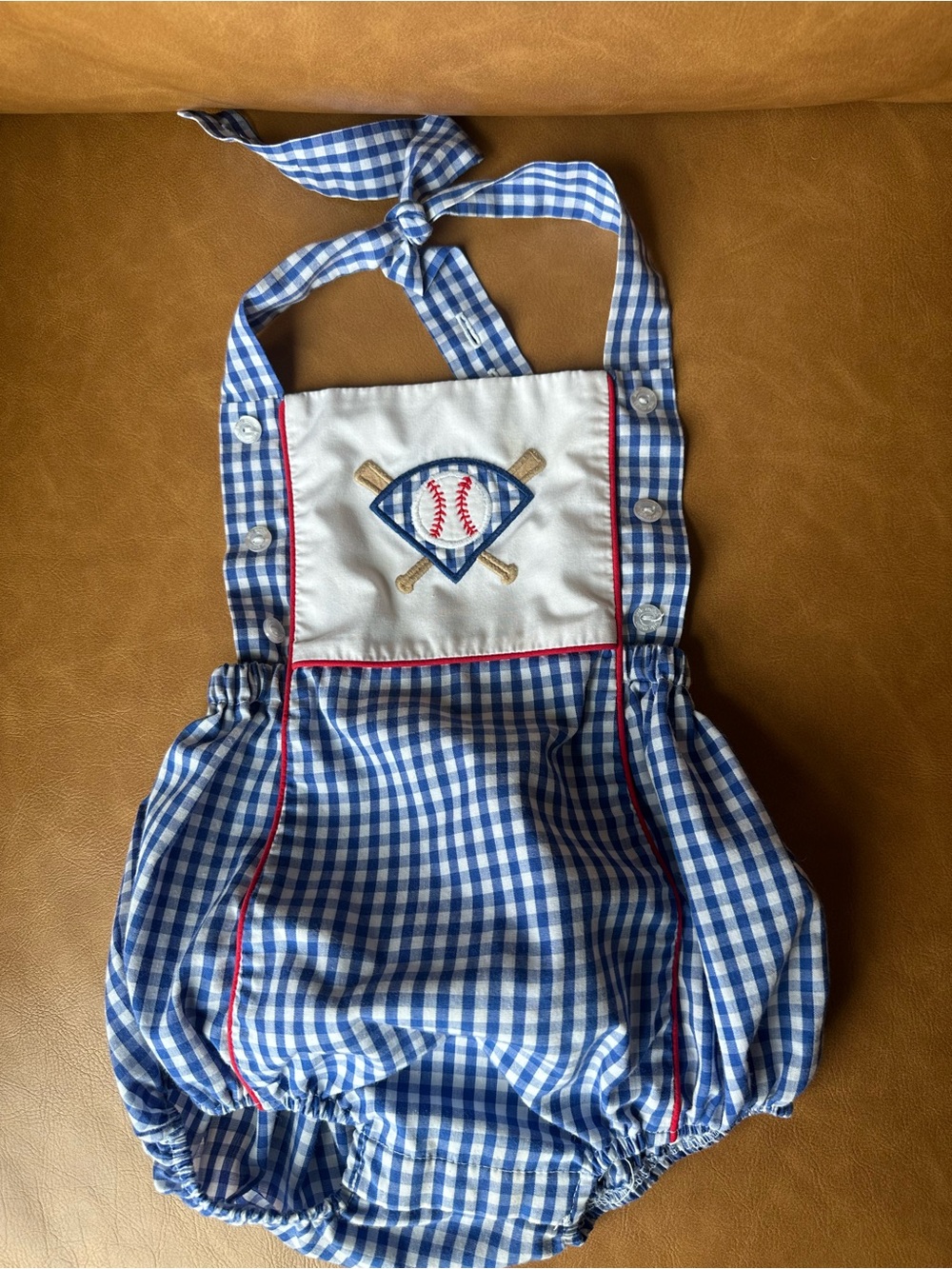 Gingham baseball romper